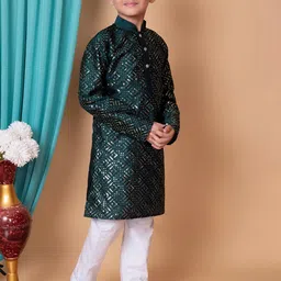 AHLAN APPARELS Boys Ethnic Motifs Embroidered Sequinned Kurta with Pyjamas image 4