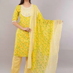 JIDI FASHION Floral Printed Round Neck Pure Cotton Kurta With Salwar & Dupatta-picture-15