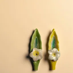 Kraftlik Handicraft Set of 2 Leaf Ceramic Incense Stick Holder image 2