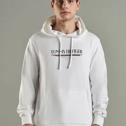 Tommy Hilfiger Europe Typography Printed Hooded Pure Cotton Pullover Sweatshirt image 5