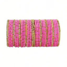 AMSHA Pink Glass Artificial Stones & Beads Bangle-picture-12