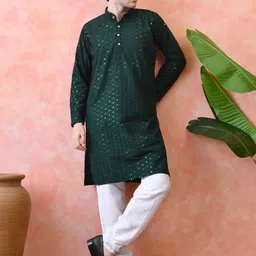 KUNDALI KAKSHAY Men Embroidered Regular Sequinned Kurta with Churidar image 5