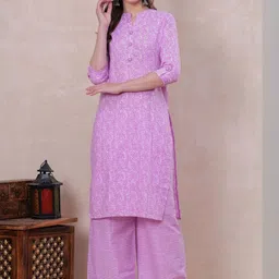 Jyoti Ethnic Motifs Printed Regular Pure Cotton Straight Kurta with Palazzos-picture-11