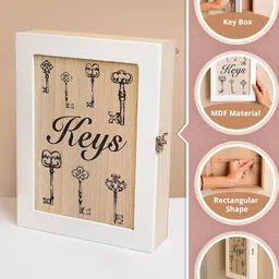 MARKET99 Brown & White Printed 6 Hook Wooden Key Holder image 3