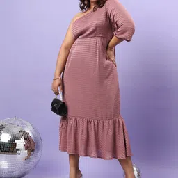 Instafab Plus Women Self Design One Shoulderd Sheath Midi Dress-picture-33