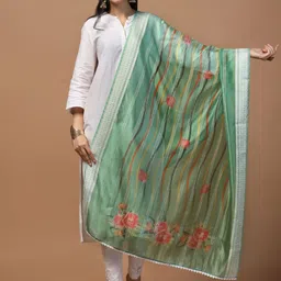 Kaizen TEXO FAB Floral Printed Sequinned Organza Dupatta-picture-41
