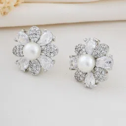 Peprika Silver Plated Cubic Zirconia Floral Studs image 5
