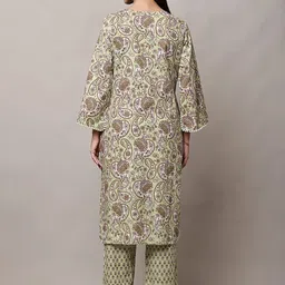 HERE&NOW Women Paisley Printed Regular Pure Cotton Kurta with Trousers & With Dupatta image 3