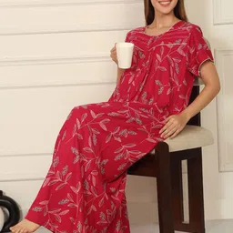 Sweet Dreams Women Printed Square Neck Pure Cotton Maxi Nightdress-image-69