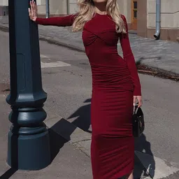 Outzidr Women Ruched Bodycon Maxi Dress-picture-10