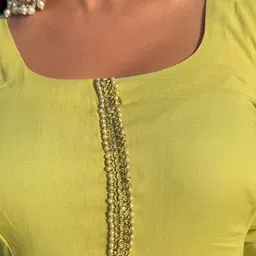 J.KANJI Women Tiered Beads and Stones Pure Cotton Kurta with Palazzos & Dupatta image 5