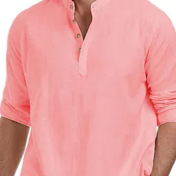 KNOWTED Band Collar Roll-Up Sleeves Straight Short Kurta image 3