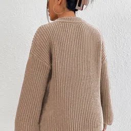 LULU & SKY Self Design Round Neck Ribbed Oversized Pullover image 5