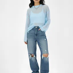 glitchez Open-Knit Sheer Drop-Shoulder Pullover image 5