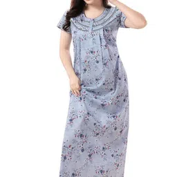 Soulemo Women Pure Cotton Floral Printed Round Neck Short Sleeves Everyday Maxi Nightdress-picture-21