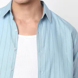 MARK & ALBERT Slim Fit Vertical Stripes Wrinkle Free Linen Causal Shirt image 5