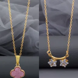 Birado Jewellery Set Of 2 Steel Gold-Plated Artificial Stones Studded Minimal Necklaces-image-15