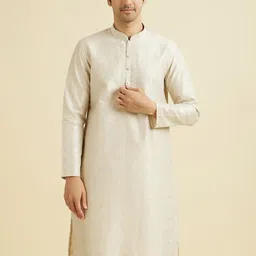 Manyavar Floral Woven Design Mandarin Collar Straight Kurta With Pyjama image 2