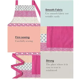 PIXEL HOME Pink Printed Cotton Apron Adjustable Neck Strap & Ties With Center Pocket image 3