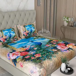 Pure Decor Multicoloured & Multicoloured Floral 130 TC Queen Bedsheet with 2 Pillow Covers-picture-34
