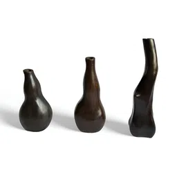 Taurrus Brown Set Of 3 African Wooden Vase image 2