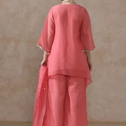 Moara Women Solid Yoke Design A-Line Kurta with Palazzos & Dupatta image 4