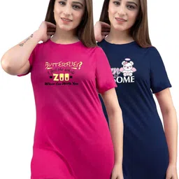 URBE-URBAN EVOLUTION Women Pack Of 2 Printed Round Neck Lounge T-Shirt-picture-21