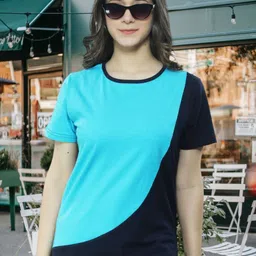 BASE 41 Women Colourblocked Round Neck Cotton T-shirt-picture-32