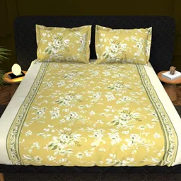 THE WHITE MOSS Green & White Floral Cotton 210 TC King Bedsheet Set 2.75 m x 2.75 m-picture-6