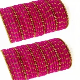 THE BLAZZE Set Of 40 Magenta Glass Artificial Stones & Beads Bangle-picture-28