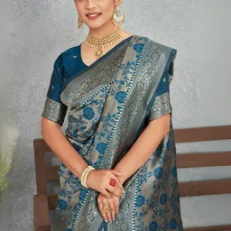 HERE&NOW Floral Woven Design Banarasi Saree With Blouse Piece image 4