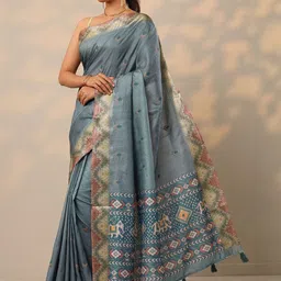 Libas Ethnic Motifs Woven Design Zari Saree With Blouse Piece image 3