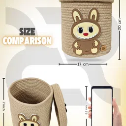ROUGH ROAD STORE Beige Woven Lid & LABUBU Character Detail Basket image 2