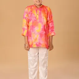 The Mini Trunk Boys Tie And Dye Mandarin Collar Georgette Kurta With Trousers image 2