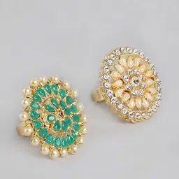 Kord Store Set of 2 Gold Plated White and Green Stone Finger Ring-image-30