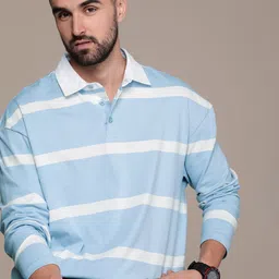 The Roadster Lifestyle Co. Men Striped Polo Collar Pure Cotton T-shirt-picture-54