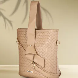 Fastrack Taupe Woven Design Bucket Handheld Bag-picture-39
