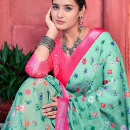 HERE&NOW Floral Printed Zari Kota Saree-picture-10