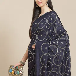 Anouk Navy Blue Embellished Silk Blend Saree-image-0