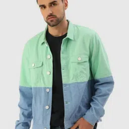 Bene Kleed Green & Blue Regular Fit Colour Block Jacket-image-8