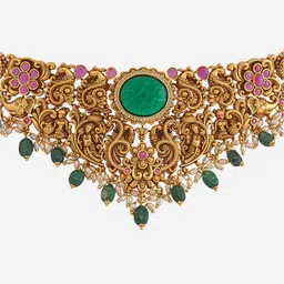 Kushal's Fashion Jewellery Gold-Plated Stone-Studded & Beaded Antique Jewellery Set image 3
