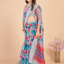 Mitera Floral Linen Blend Sungudi Saree image 5