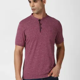 V Dot Pink Slim Fit Texture Henley T-Shirt-image-54