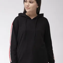 plusS Women Black Solid Hooded Sweatshirt-picture-35