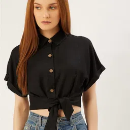 ANVI Be Yourself Women Black Casual Boxy Shirt-image-14