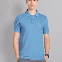AD by Arvind Blue Slim Fit Embroidered Logo Polo T-Shirt-picture-9