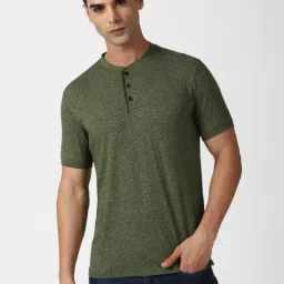 V Dot Green Slim Fit Texture Henley T-Shirt-image-88