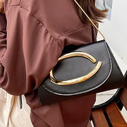 LULU & SKY Women Solid Structured Buckle Detail Sling Bag image 4