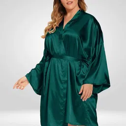 Bella Babe by SK Plus Size Satin Long Sleeved Robe With Belt-image-29
