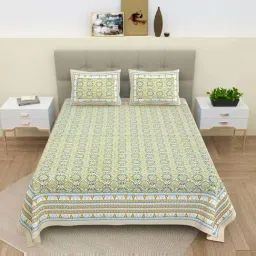 Bella Casa Ethnic Collection Green Cotton 180 TC Bedsheet with 2 Pillow Covers-image-78